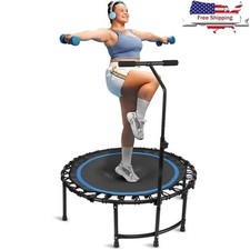 Foldable Mini Trampoline Fitness Rebounder Adjustable Handle Indoor Outdoor Gym