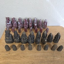 Vtg Isle Of Lewis Full Size Resin Chess Set Silver  Bronze 32 Pieces 3.5" King
