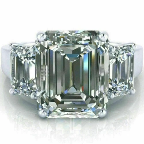 13 Ct Certified Emerald Shape Natural White Diamond Ring VVS1 White Gold Finish