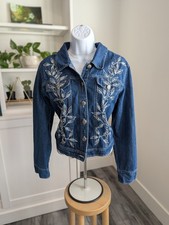 New Identity Medium Denim Jacket Embroidered Floral 100 Cotton