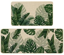 Monstera Spring Kitchen Mats Set of 2, Banana Green Leaf Kitchen Rugs Low-Pro...