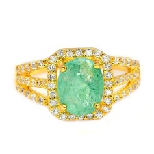 925 STERLING SILVER RING GENUINE GREEN EMERALD GEMSTONE  WHITE CZ SIZE 7.25