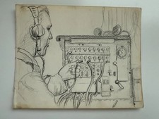 1942! Orig. Bleistiftzeichnung Funker Nachrichtendienst Wehrmacht 2. Weltkrieg
