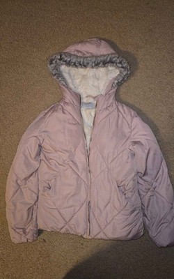 Old Navy Girls M Pink Hooded Puffer Jacket Faux Fur Lined Full Zip