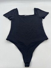 Babaton Aritzia Women  s L Black Square Neck Short Sleeve Thong Bodysuit 98906