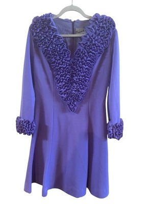 Vintage Elegant Miss 1960s Lavender Mini Dress V Neck Ruffles Galore *No Sz Tag