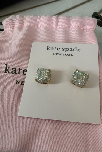 NIB Kate Spade Sparkle Stud Earrings Opal Square Hard To Find Fabfitfun W/Bag