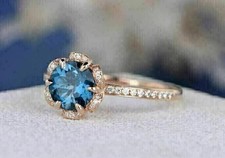 2Ct Round Cut Lab Created London Blue Topaz Wedding Ring 14k Rose Gold Plated.