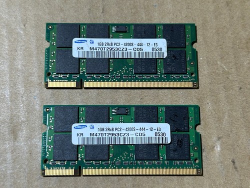 Used - Tested - 2x 1GB Samsung PC2-4200S SODIMM - 533MHz DDR2 - M470T2953CZ3-CD5