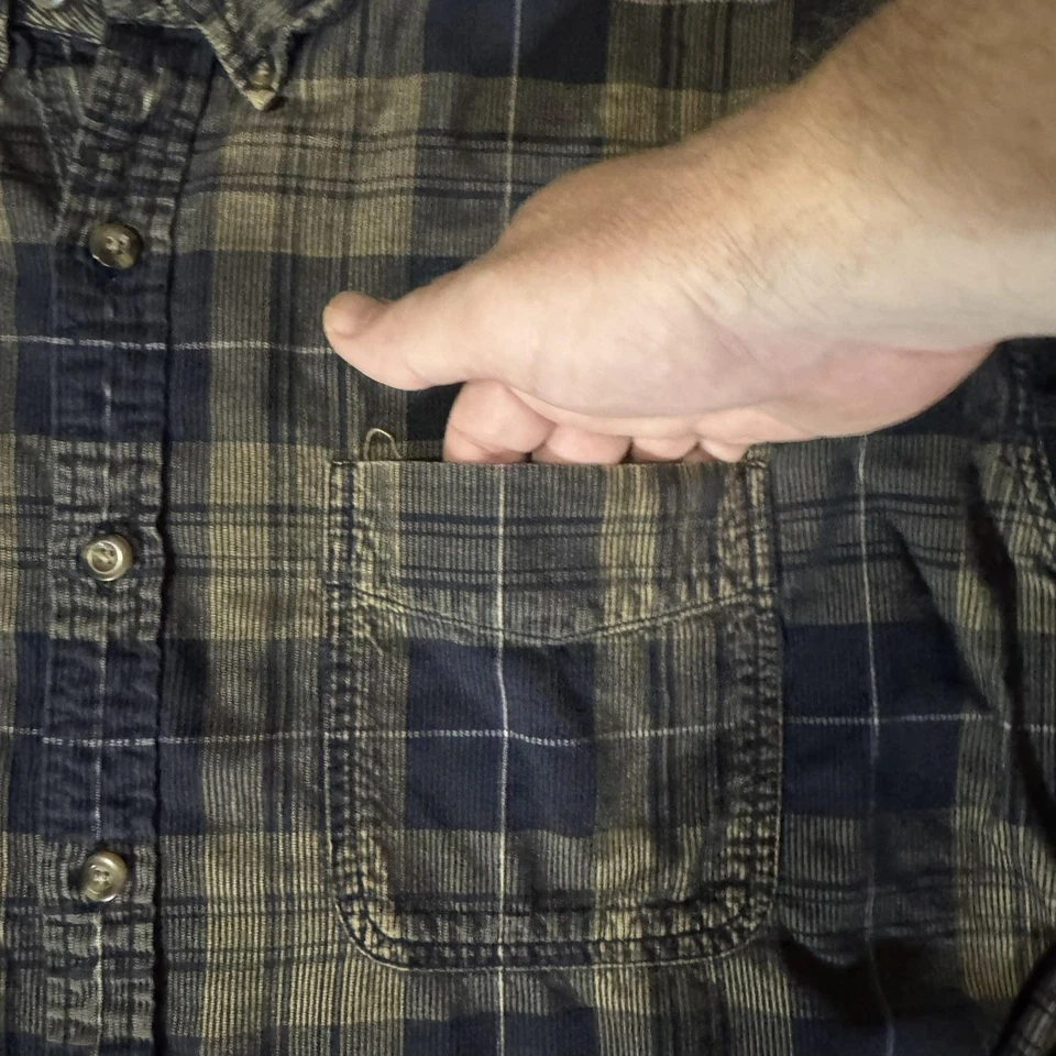 Camisa Eddie Bauer Para Hombre Grande Azul Marino Caqui Cuadros Cuello Abotonado Manga Larga Foto 3 de 4