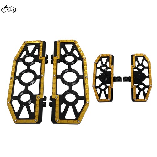 Black & Gold Front Rear Footboards Floorboards For Harley Softail Touring FLHR - Picture 3 of 16