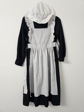 Victorian Maid Costume Girls 10-12 Years Black White Fancy Dress