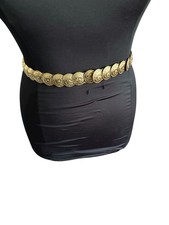 VTG Women's Belt Gold Metal Coin Lion Safari Embossed Stretch Classic Y2K SZ L