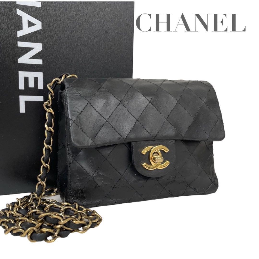 CHANEL Mini Matelass Lambskin Chain Shoulder Bag Black 3268