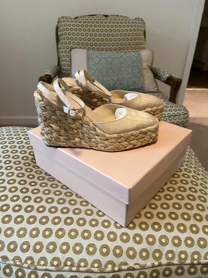 Sandalias Loeffler Randall Cuñas Talla 10 Tallulah Crema Alpargata Tobillo Envolventes Foto 2 de 4