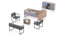 Nowoczesny zestaw biurowy Designerski stół obszyty Komoda 2-osobowy 2x fotel Stolik kawowy