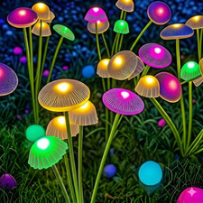 Lampe Solaire Multicolore LED Jardin Champignon IP65 Étanche Déco Allée Balisage