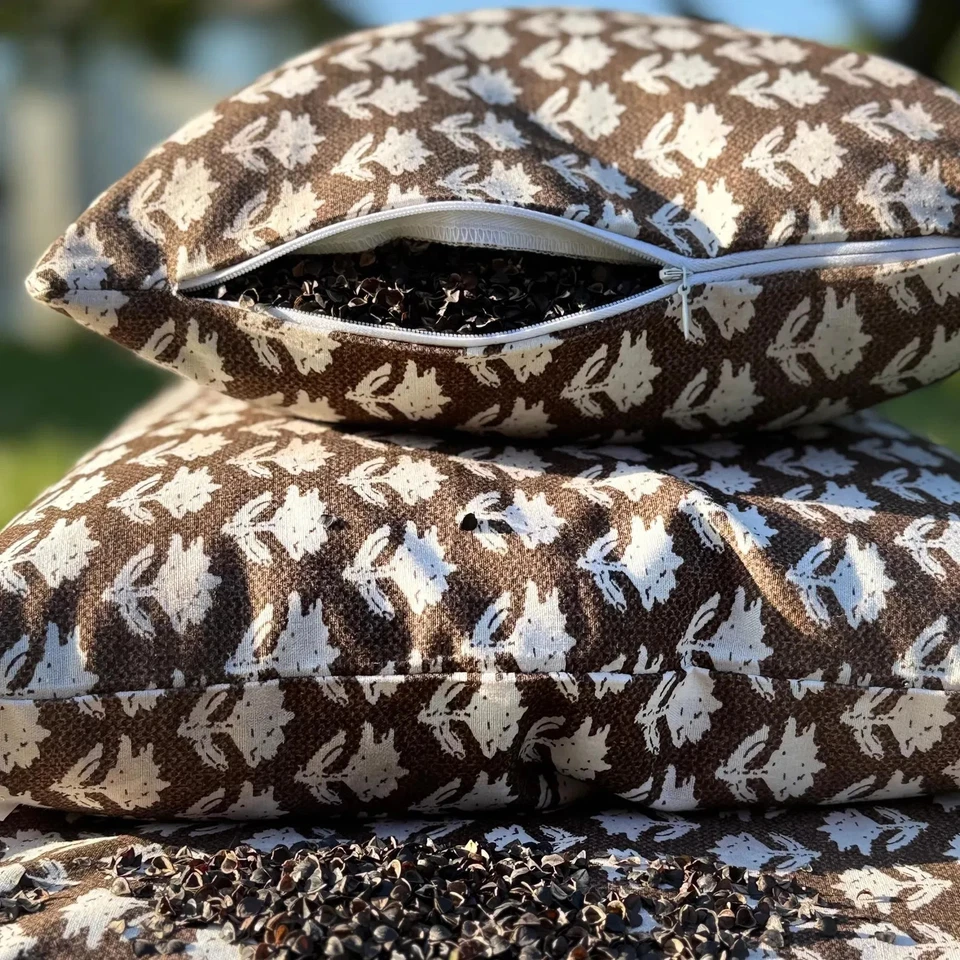 Ручной работы органическая гречневая подушка — опал коричневый цветочный хлопковый чехол — 3 размера - Изображение 2 из 4