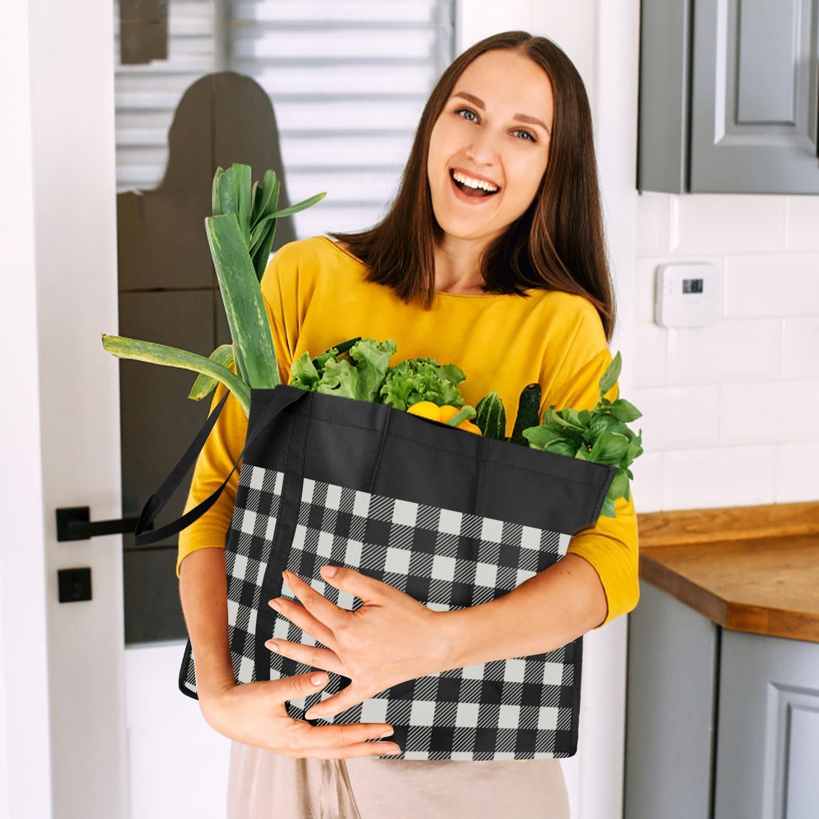 Reusable Grocery Shopping Bags 10 Pack Large Foldable Tote Bags Bulk Long Han...