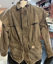 Vintage Carhartt Duster Chore Khaki Olive Jacket Size XL?read