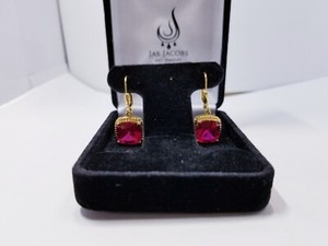 Authentic Jas Jacobs Beautiful Gold Plated Sterling Silver 10ctw Cushion Cut Ruby Earrings