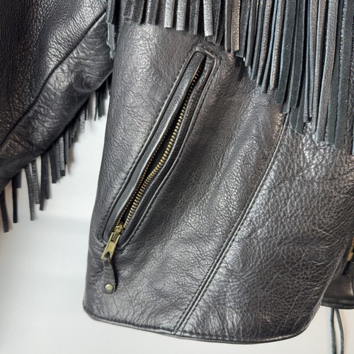 UNIK Women's Ultra Black Leather Fringe Biker Jacket L with Zip Out Liner 1980’s - Picture 5 of 16