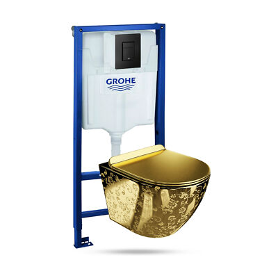 Vorwandelement Solido + Wand WC Sofi Slim Golden Eye Gold+ Schwarzer Knopf Set