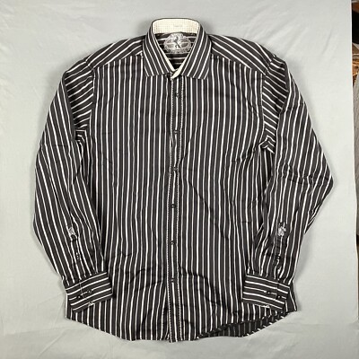 Bugatchi Shaped Fit Shirt Mens Large Gray Striped Button Up Long Sleeve