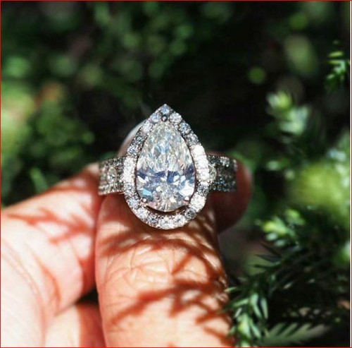 3,00 ct Birnenschliff D/VVS1 Moissanit Halo Verlobungsring 14 K Weißgold plattiert - Bild 6 von 9