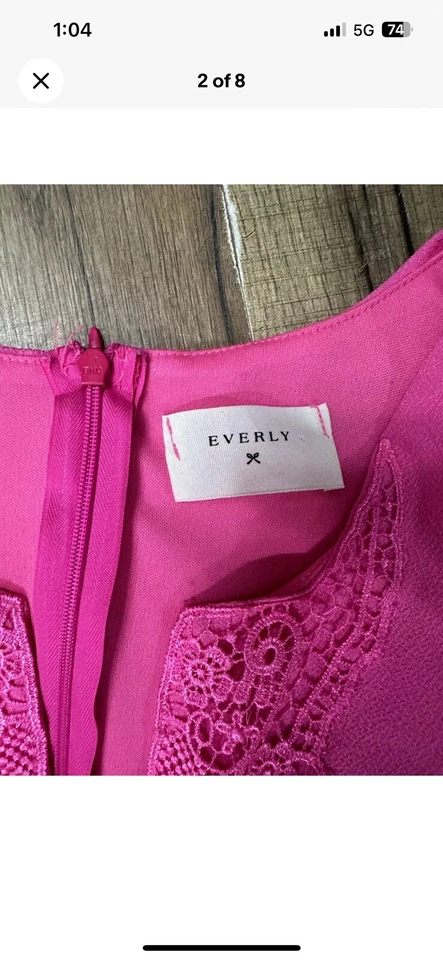Anthropologie Everly Sz Medium Dress Bright Pink Shift Sheath Embroidered Barbie - Image 2 of 4
