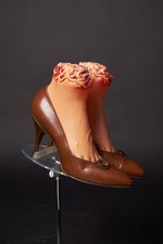 1960s Brown Patent Leather Button Pumps Heels Shoes