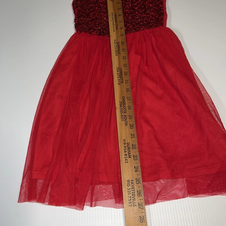Vestido H&M Lentejuelas Tul Sin Mangas Forrado Rojo Niñas Talla 13-14 Usado en Excelente Condición Foto 4 de 4