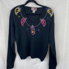Sheridan Square Black Silk Angora Sweater with Sequin Bead Vintage Medium