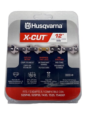 Husqvarna 597469545 X-Cut S93G 12'' Chain 3/8 Mini .050 45 DL Replaces 531300448