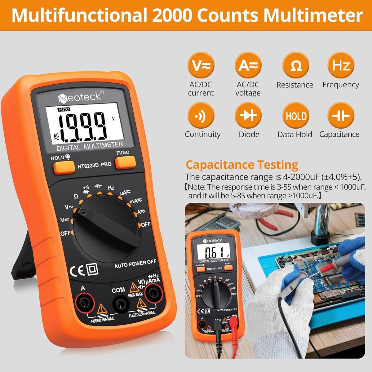 Neoteck Digitale schuifmaat 150mm/6Inch Roestvrij staal Elektronische schuifmaat Fractions/Inch/Metrische Conversie Meetinstrument voor Lengte Breedte Diepte Binnendiameter Buitendiameter