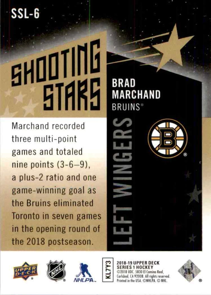 2018-19 Upper Deck Shooting Stars Black Brad Marchand #SSL6 - Image 2 of 2