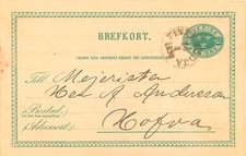 SCHWEDEN ORTSSTEMPEL 1890, "FINNERÖDJA" K1 a. 5 (FEM) Öre grün GA-Postkarte Pra.