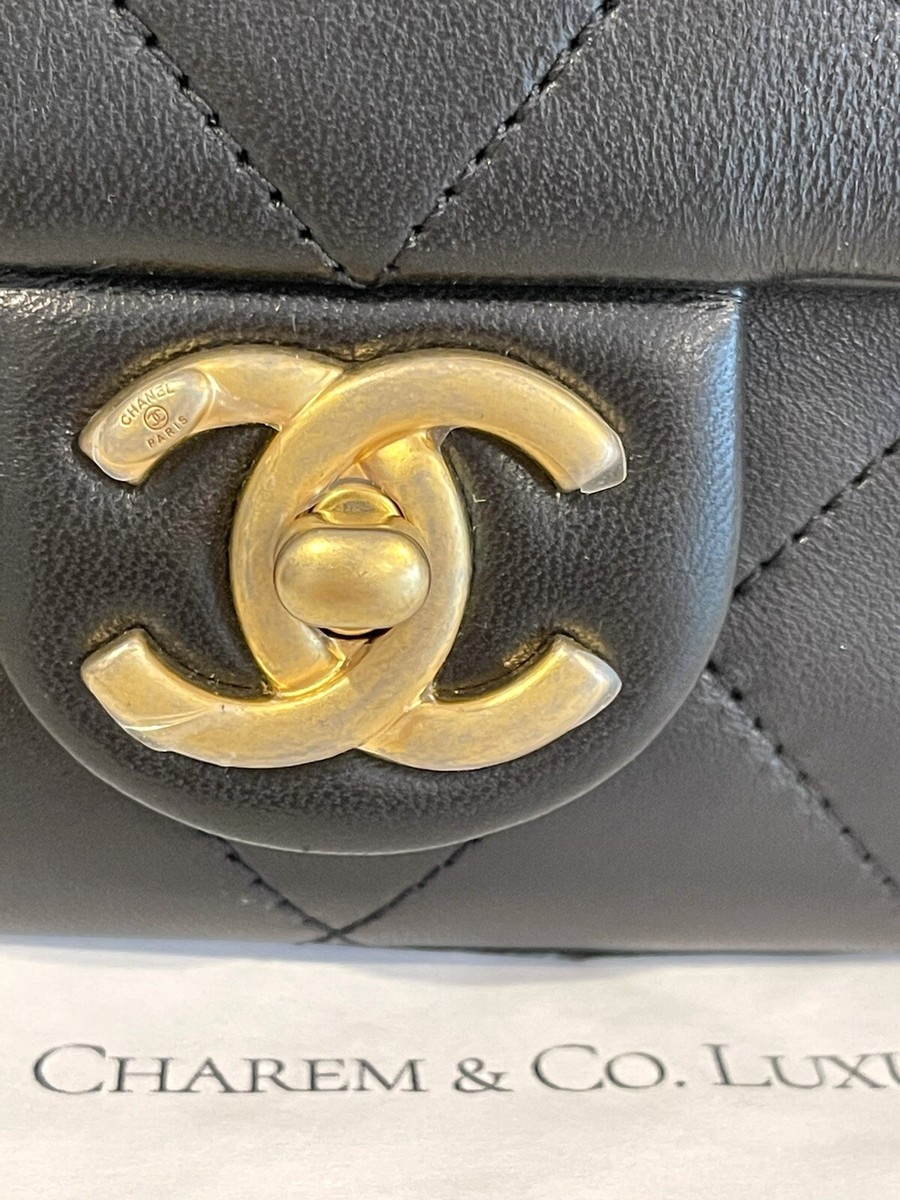 100% AUTH🦄 NWT 2020 20C CHANEL Black Circular Handle Mini Square