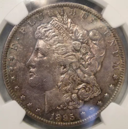 1895 O MORGAN SILVER DOLLAR SCARCE SEMI KEY VERY BEAUTIFUL TONING NGC AU DETAILS