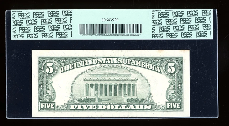 DBR 1995 $5 FRN San Francisco Fr. 1985-L PCGS 61 Serial L43535163F - Image 2 of 2