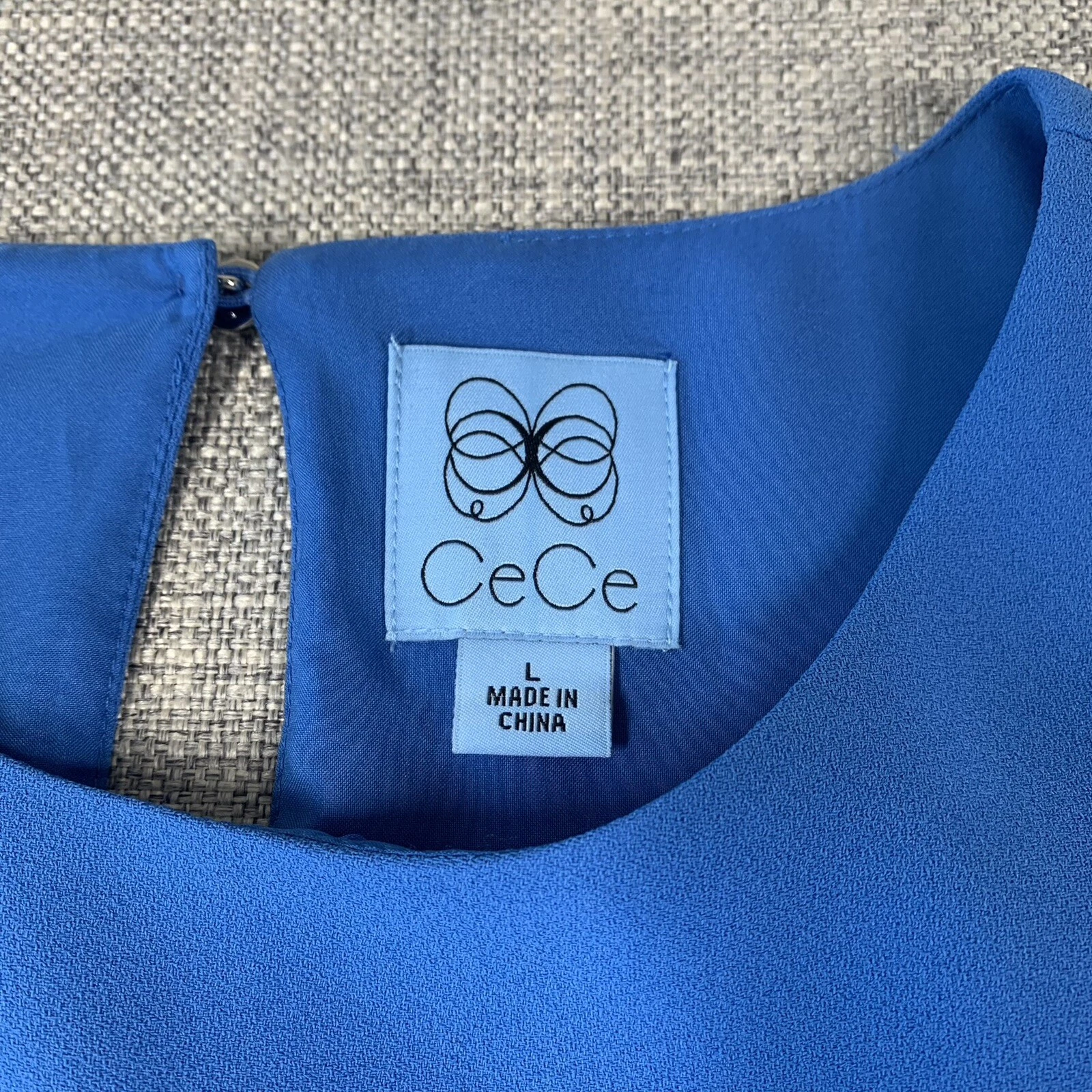 VETEMENTS Abito donna CeCe Blue Jay Shift taglia large pieghettato accenti volant NUOVO NUOVO CON ETICHETTE