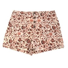 LOFT Beige Red Floral Chino Shorts Womens 12 Button-Fly