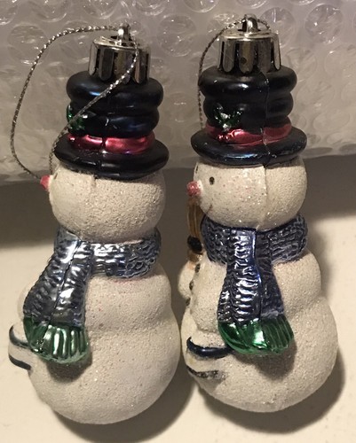 2ct. Pupazzo di neve vintage glitter con scopa ornamento natalizio 4" plastica - Foto 3 di 6