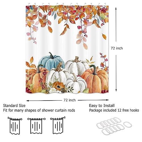 Fall Pumpkin Shower Curtain, Thanksgiving Autumn Maple 72"L x 72"W Yellow - Picture 4 of 7