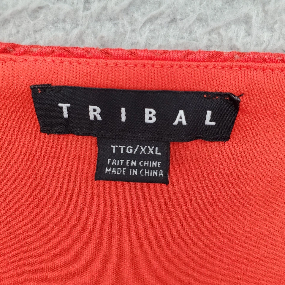 Camiseta sin mangas tribal para mujer XXL naranja forrada encaje frontal sin mangas cuello redondo pulóver Foto 3 de 4