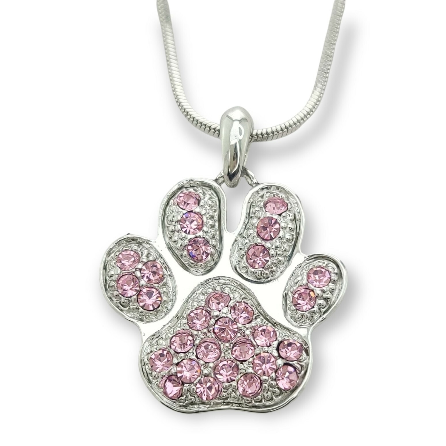 Swarovski Crystal Dog Cat Pawprint Pink Necklace Pet Lover Gift