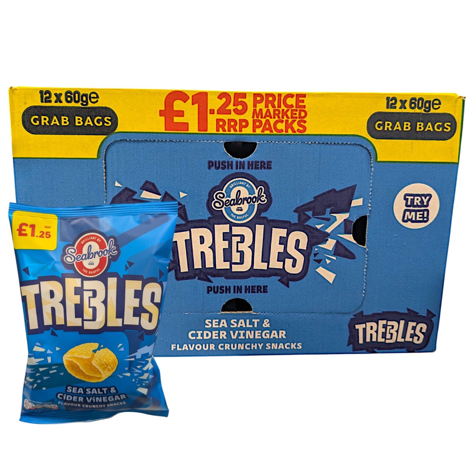 Seabrook TREBLES Sea Salt & Cider Vinegar | PMP £1.25 | 12 x 60g | Full Box