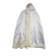 Elegant Faux Fur-Trimmed Hooded Bridal Cape Cloak In Shimmering White