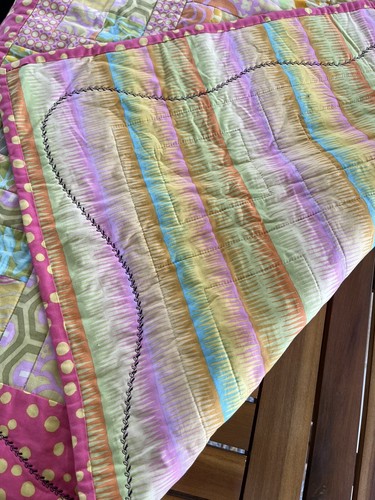 Baby Girl Patchwork Quilt Throw Sugar Spice Pink Blue Amy Butler Fabric Handmade - Picture 10 of 10
