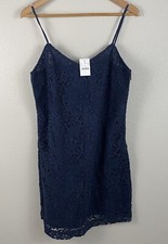 J Crew Womens 6 Navy Floral Crochet Lace Overlay V Neck Dress